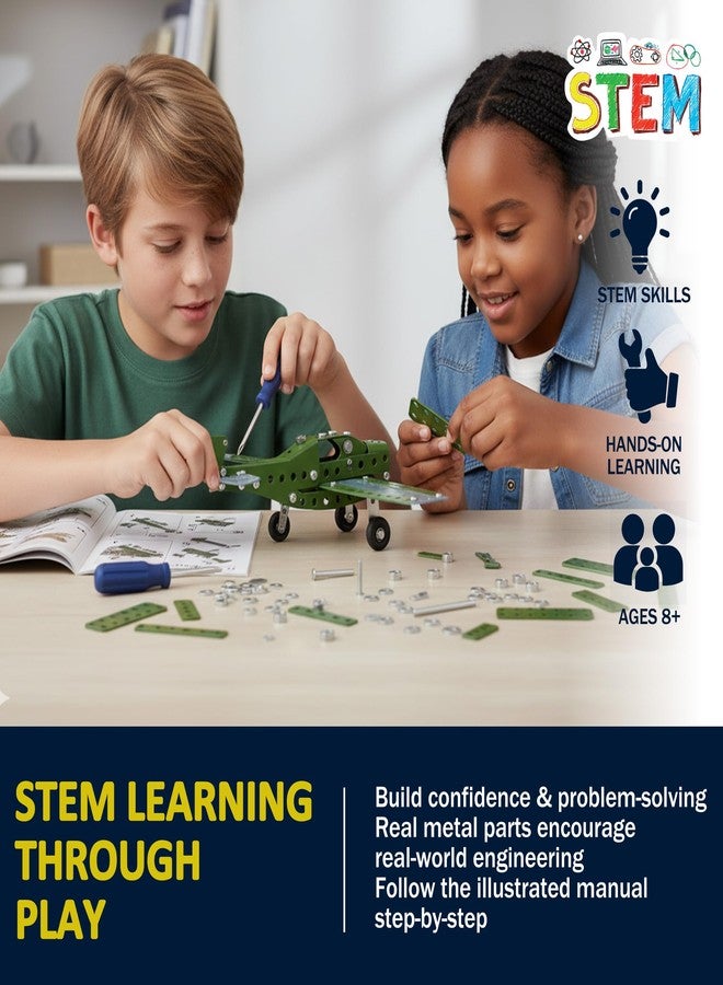 ROHSCE STEM Metal Airplane Building Kits for Kids Ages 8-16, 258 Pieces DIY Mechanical Engineering Construction Toys, Large Model Aircraft Project for Boys & Girls, Educational Science Plane Gift - Image 4